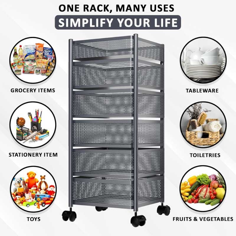 6 Layer Kitchen Storage Rack – Square Shape (360° Rotating) - Image 3
