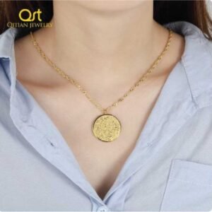 Stainless Steel Round Holy Word Pendant Necklace